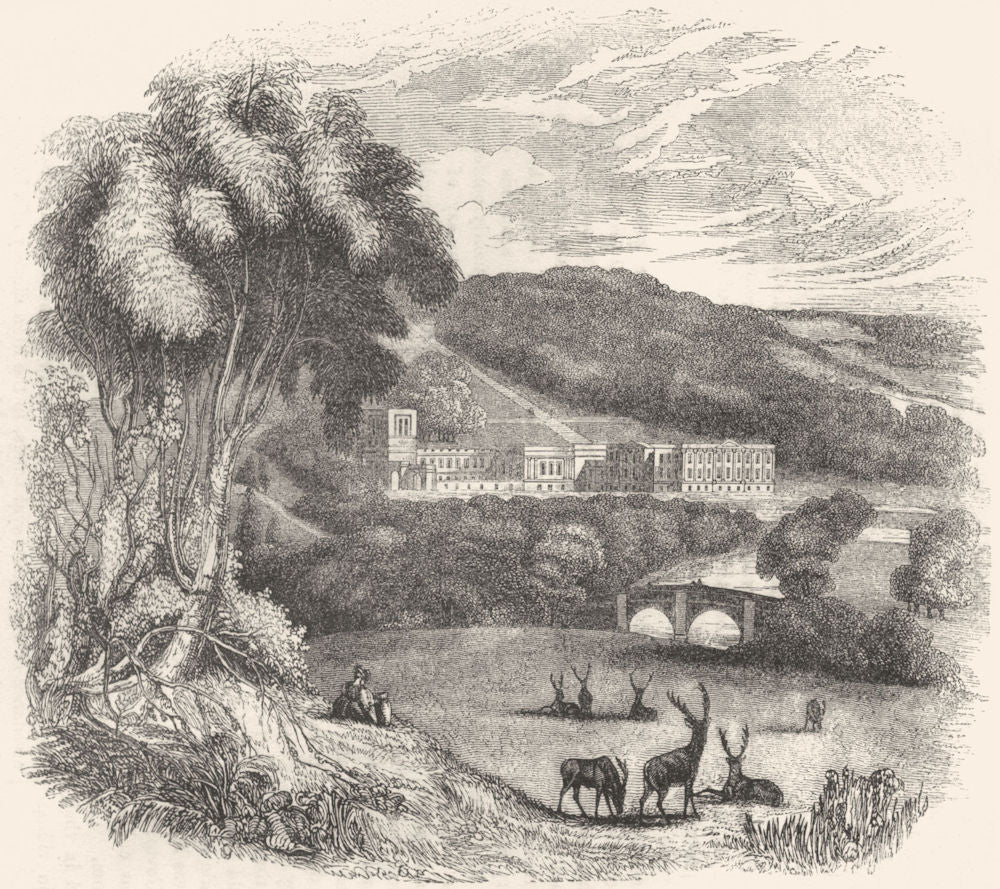 DERBYS. Chatsworth 1845 old antique vintage print picture